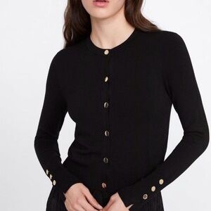 Zara Black Knitwear Cardigan with Gold Accents
